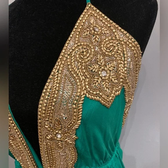 BNWOT MANISH VAID Madrid Emerald Green Halter Neck Dress, one size - Picture 4 of 10